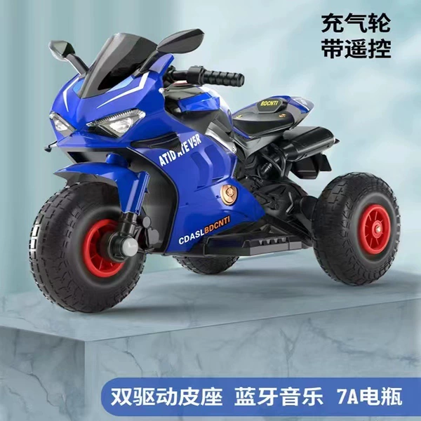 Blue dual-drive large battery + pneumatic wheel + remote control + self-driving + multimedia - 5-year warranty + direct factory sales + suitable for babies aged 1-6