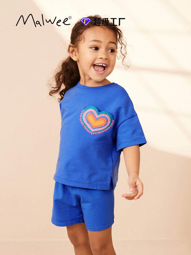 Malwee set de niños de verano nuevo estilo europeo y americano de cuello redondo de manga corta pantalones de cintura elásticos casuales de dos piezas