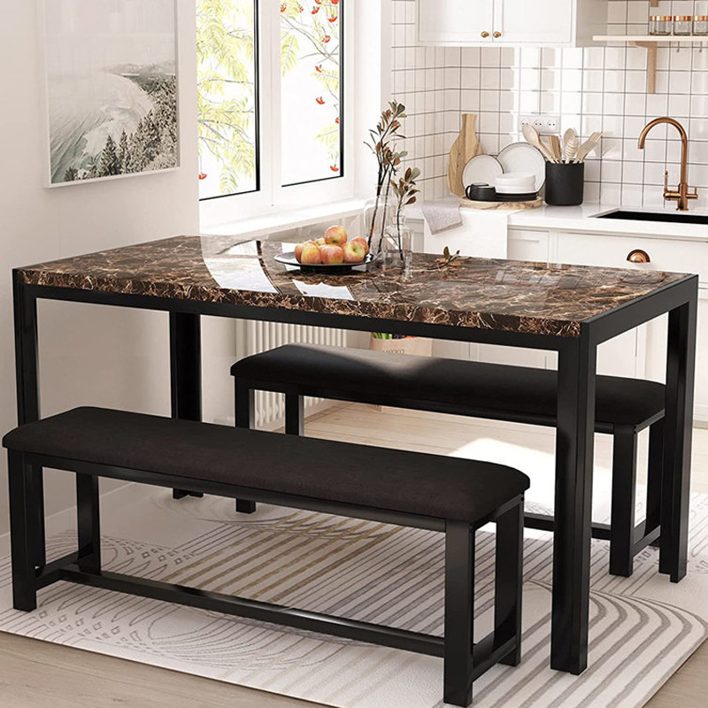 Mesa de comedor de exportación rectangular de vidrio templado mesa de comedor silla imitación de tabla de roca mesa de comedor mesa de comedor de vidrio image 3