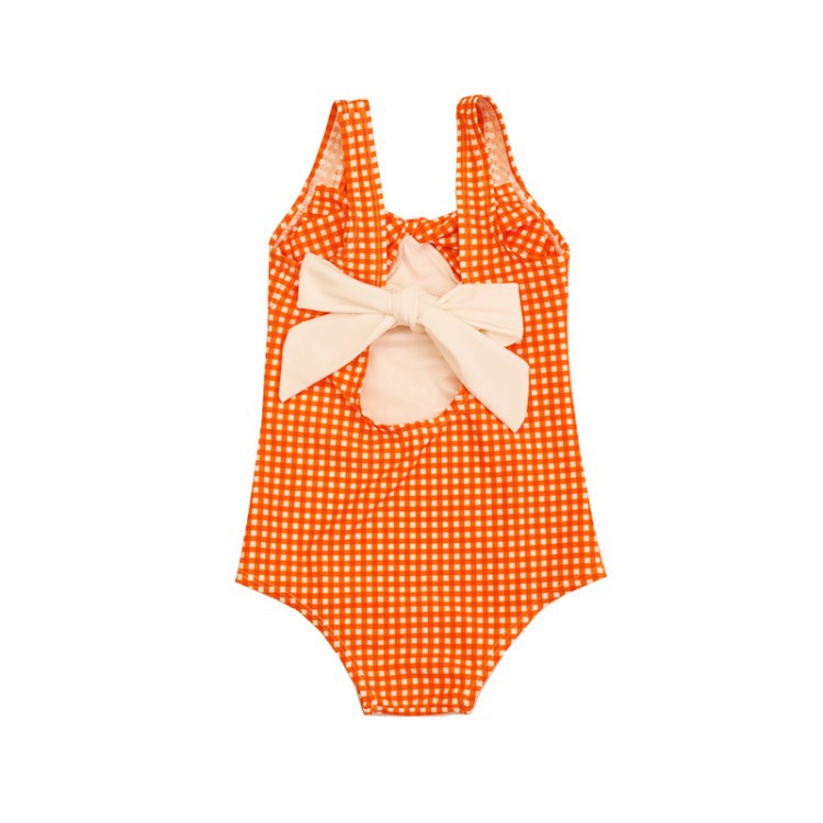 儿童一体式泳衣女宝宝格子比基尼三角式泳装夏季新款儿童吊带连体