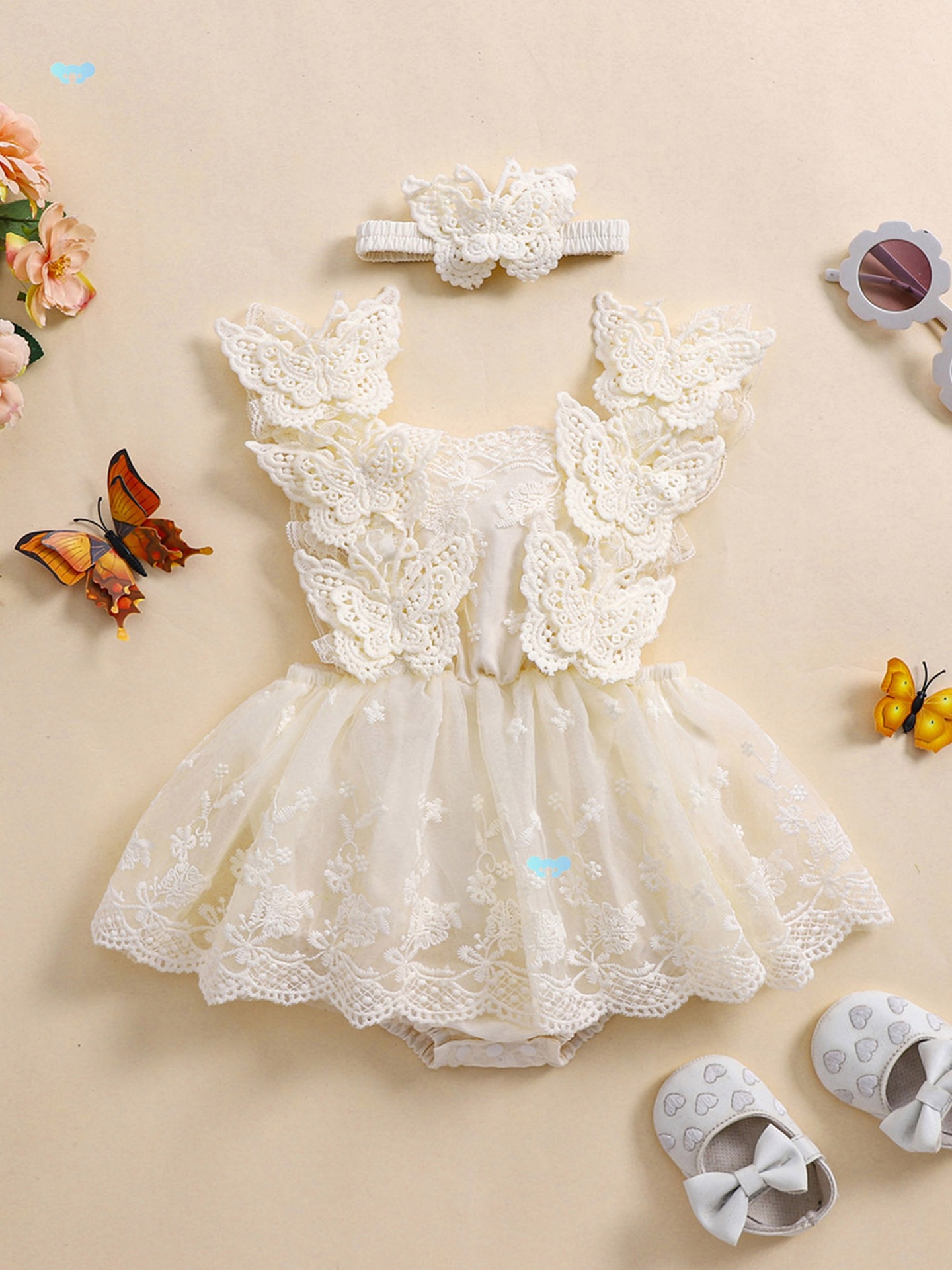 0.0 78.74ft Baby Girls Rompers Dress Lace Butterfly Fly Transfronterizo