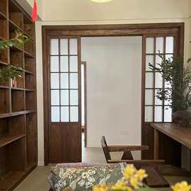 复古老榆木折叠窗实木民宿装修推拉窗户咖啡店上下折叠实木门窗