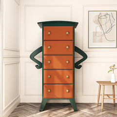 5YA1 Homecoming Solid Wood Five-Drawer Dresser Mid-Century Modern Side Cabinet Waist-Robot Entrance Console Storage Cabinet Rhinoceros Retro Style