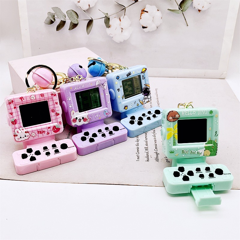 Tetris game machine keychain mini arcade handheld game decompression toy wholesale creative key ring