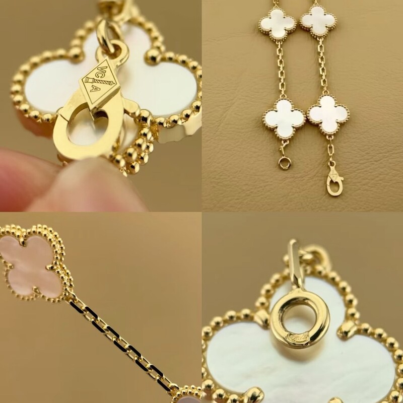 Exquisitely Crafted Slim Four-Leaf Clover Five-Flower Bracelet for Women, Plated with 18K Gold, Natural Purple Chalcedony, Laser-Engraved, Stackable, Versatile Bracelet Exquisitely Crafted Slim Four-Leaf Clover Five-Flower Bracelet for Women, Plated with 18K Gold, Natural Purple Chalcedony, Laser-Engraved, Stackable, Versatile Bracelet