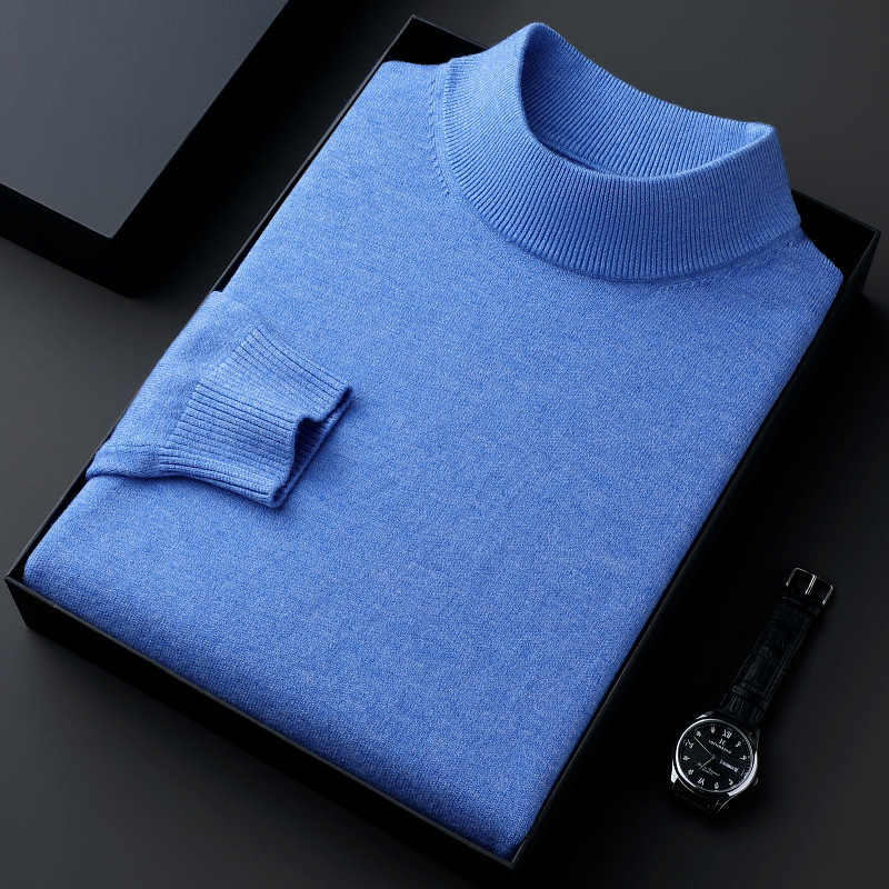 Men's Thick Sweater Fashion Half-turtleneck Sweater Winter Pullover Knitted Base Shirt Middle-aged Warm Sweater Top
