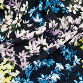 布艺岛黑底彩色亲肤印花光泽纤维碎花面料 连衣裙汉服手工diy布料