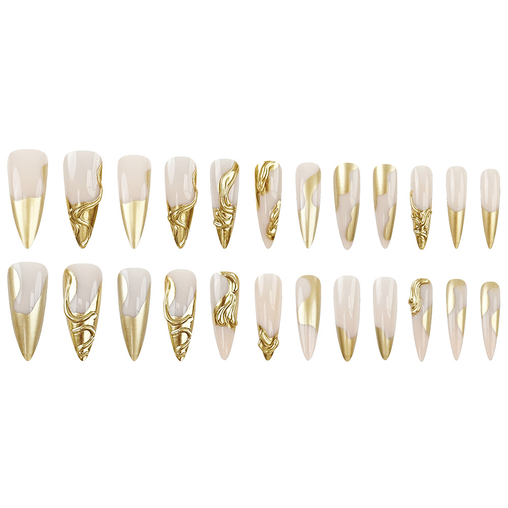 3D estereoscópico oro lipa francés manicure polvo desnudo transfronterizo lujoso noble wear uña 24 piezas de parche de uñas
