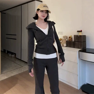 定制卫衣外套女早秋2026新款显瘦韩系休闲套装微喇裤气质开衫穿搭