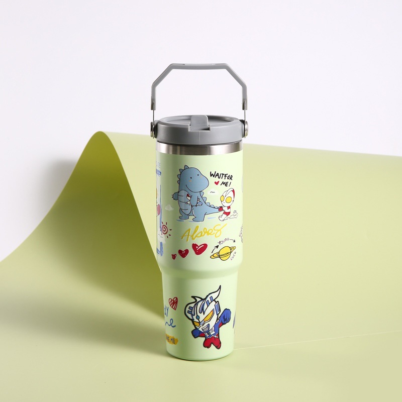 Nuevo 30oz taza de coche patrón de dibujos animados de gran capacidad de acero inoxidable termo de vacío taza de alta apariencia portátil mango de hielo