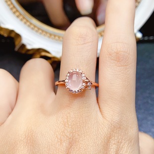 New Natural Pink Crystal Ring S925 Silver Inlaid Main Stone 6*8mm Versatile Popular Hot Style Women's Jewelry Wholesale