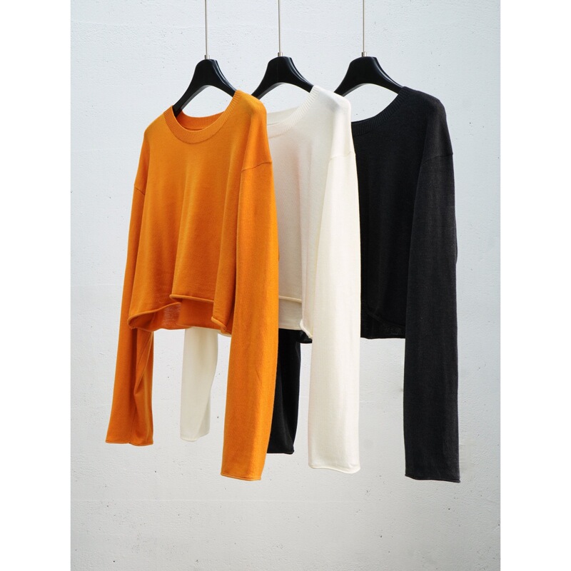 Loose-fitting basic short top, spring and autumn thin long-sleeve minimalist women's knitted sweater for commuting, wholesale wool blend Loose-fitting basic short top, spring and autumn thin long-sleeve minimalist women's knitted sweater for commuting, wholesale wool blend