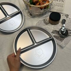 304不锈钢分格餐盘韩式圆盘食品级定量三格餐盘水果小吃盘家用