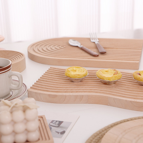 Water Wave Real Wood Serving Tray Home Wooden Bread Board Beech Wood Aroma Storage Display Plate Afternoon Tea Plate Dinner Plate