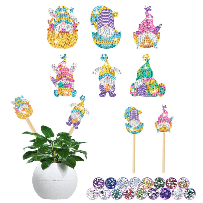 Estacas decorativas para macetas con diseño de flores para decoración de plantas en el hogar y escritorio, fabricante de estacas de jardín hechas a mano con pegatinas de diamantes DIY.