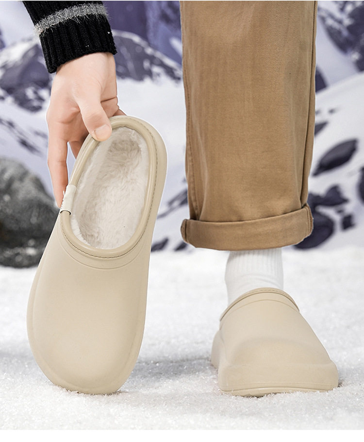 Dép bông nam mùa đông lót lông giữ ấm, chất liệu latex POE không thấm nước chống trượt, kiểu bao mũi — Gạo trắng, màu mơ, màu xám nhạt chi tiết 19