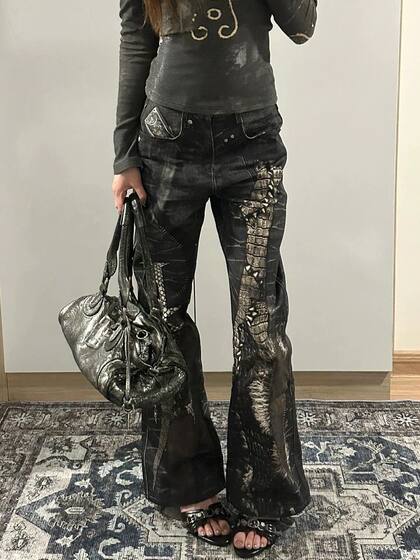 American-style Vibe plus size Washed Python Printed Micro-jeans Women's Street Loose Slimming Wide-leg Pants