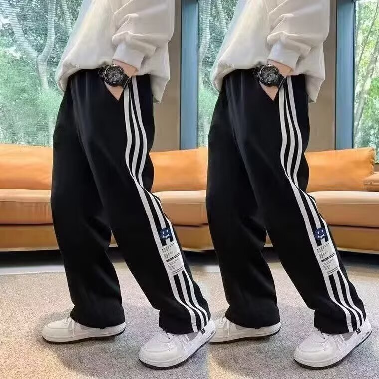 男の子パンツ 2025 新しい中型および大型子供男の子春と秋のカジュアルスウェットパンツ韓国スタイルのファッショナブルで多用途なストレートパンツ|undefined
