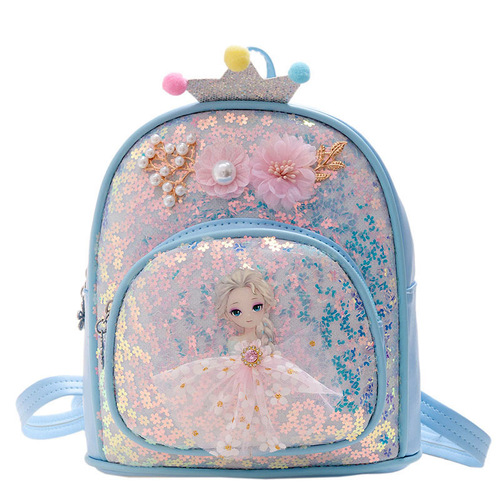 Kindergarten children's backpack mini pu princess sequined shoulder backpack children's accessories bag cartoon school bag wholesale