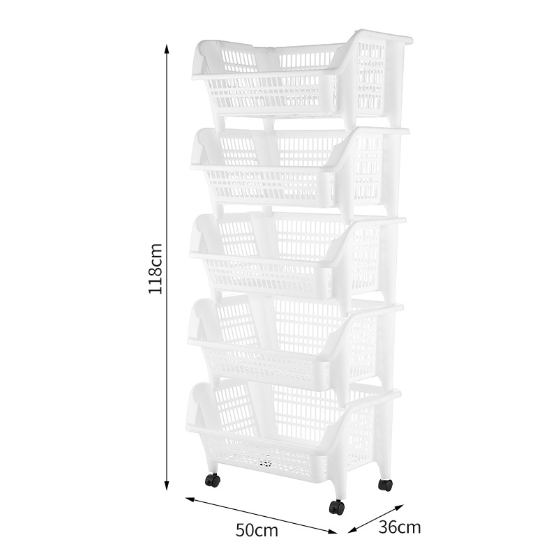Estante de almacenamiento de cocina oblicuo de múltiples capas piso canasta de almacenamiento de frutas y verduras carro móvil para el hogar canasta de almacenamiento apilable