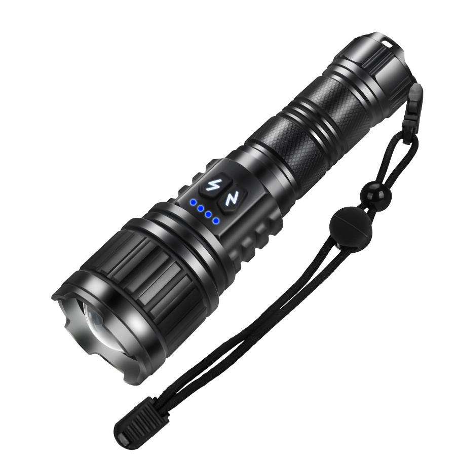 Luz intensa antorcha de tiro largo al aire libre a prueba de agua multifuncional luz blanca amarilla doble interruptor recargable aleación de aluminio antorcha de pesca nocturna