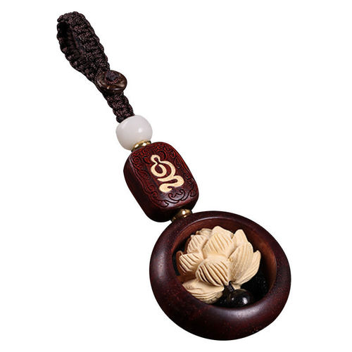 Lotus Keychain, Sandalwood Car Keychain Pendant, Manually Woven Rope Chain Necklace, Decorative Accessory for Couples