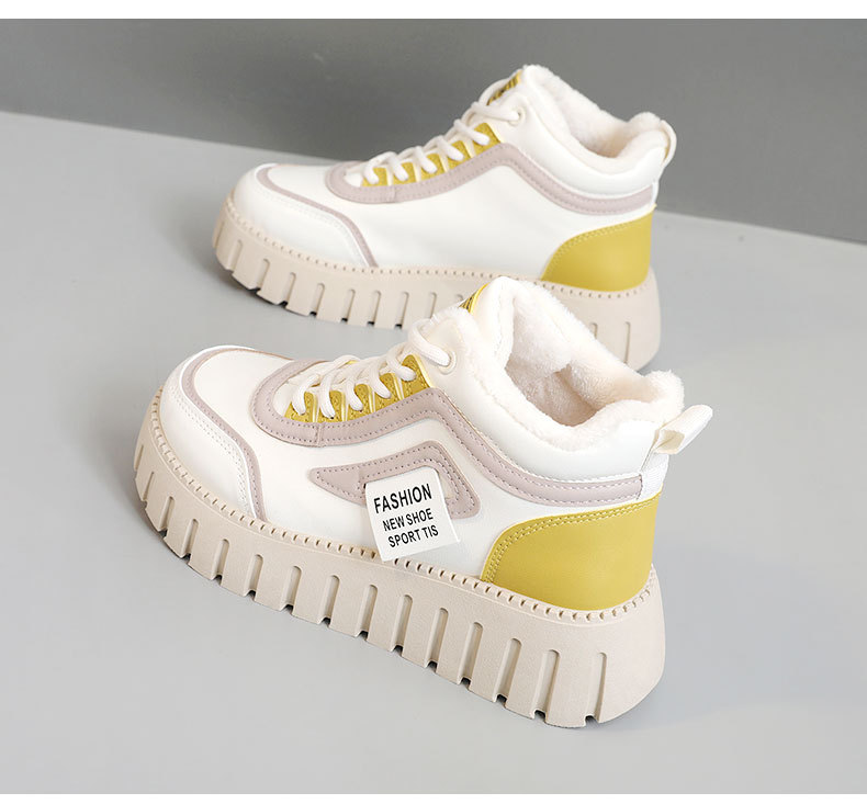 YB9030 neue 2024 Herbst und Winter High Top Schwamm Kuchen Farbe blockiert Frauen mit Plüsch dicken Sohlen Baumwolle Schuhe für_voghion.com
