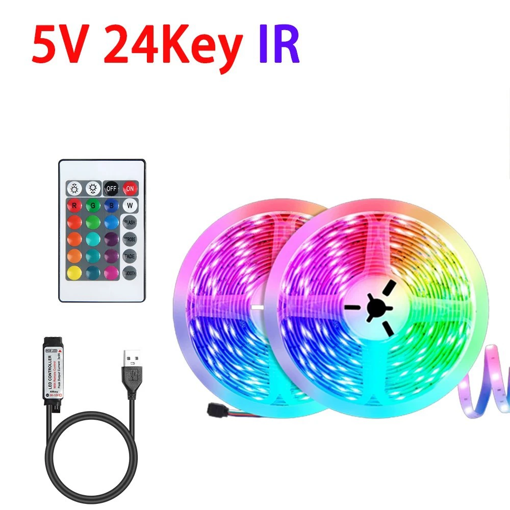 Светодиодная лента, 5 В, RGB 5050, 12 светодиодов/м, пульт BT или ИК, длина 1–30 м