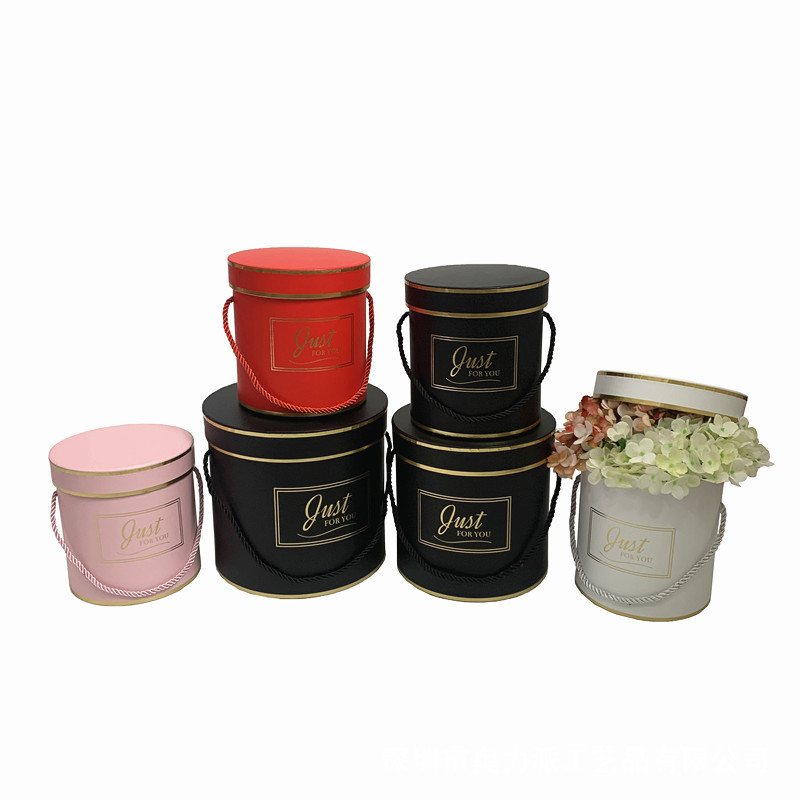 奥力派  单色烫金色 圆形 套三抱抱桶 鲜花礼盒 花盒 圆桶盒