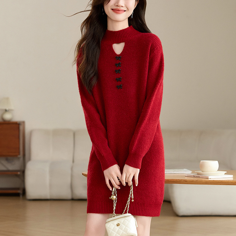 Half Turtleneck Dress Autumn and Winter Mid-Length Sweater Knitted Bottoming Shirt 2025 Fashionable Elegant Sweater Dress