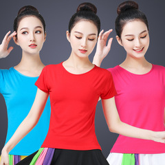 広場舞服装夏の新型女性tシャツ半袖上着社交ダンスダンス衣装丸襟ダンス服