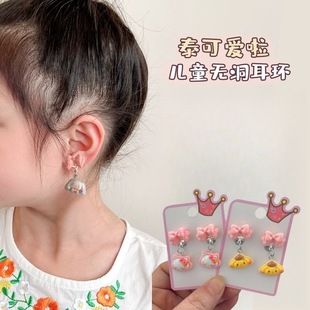 New Pierced Earrings Student Ear Clips Cartoon Cats and Puppies Resin Accessories Children's Cute Bow Earrings