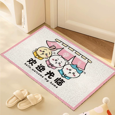 Avtomobil döşəmə paspasları – to Care For, Foyer Mat - kawaii-welcomes-you-4060cm-silk-circle-floor-mat