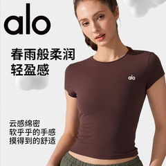 alo跨境裸感瑜伽T恤女2025外穿修身速干透气运动训练上衣厂家批发