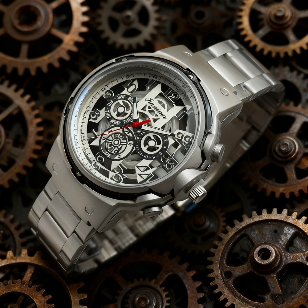 Cross-Border New Men's Domineering Imitation Mechanical Watch Stainless Steel Belt Men's Quartz Watch