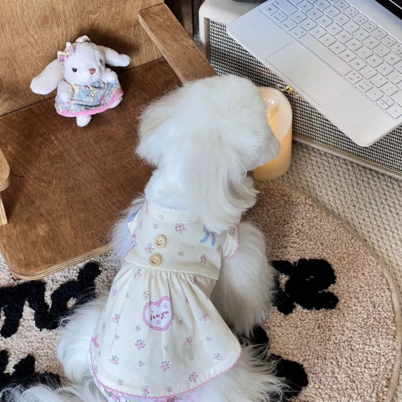 Perro mascota dulce chaleco floral falda pequeña manga volante ropa para el hogar de verano perro pequeño para evitar la pérdida de Maoxi Shi Yorkshire