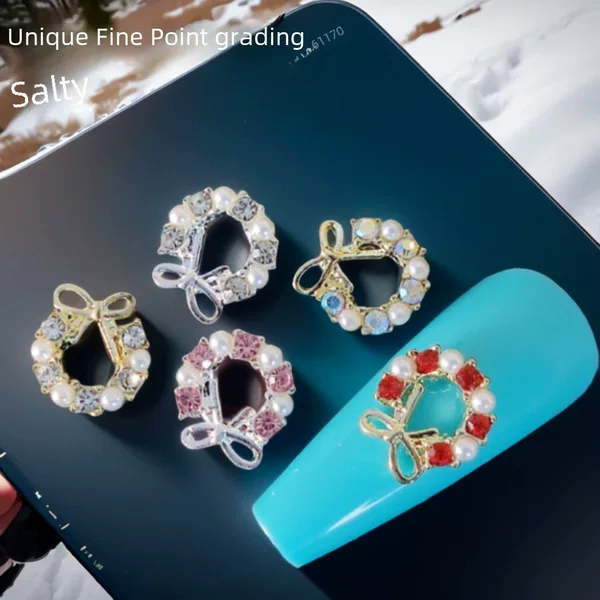 Winter Hot-Selling Boxed Christmas Wreath Nail Art Rhinestones Alloy Multi-Color Super Shiny Rhinestones Exquisite Bow