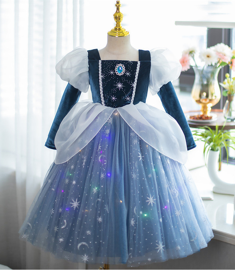 Vestido de festa de Halloween para meninas, manga comprida, princesa cinza Gulang, primavera e outono, Natal_voghion.com