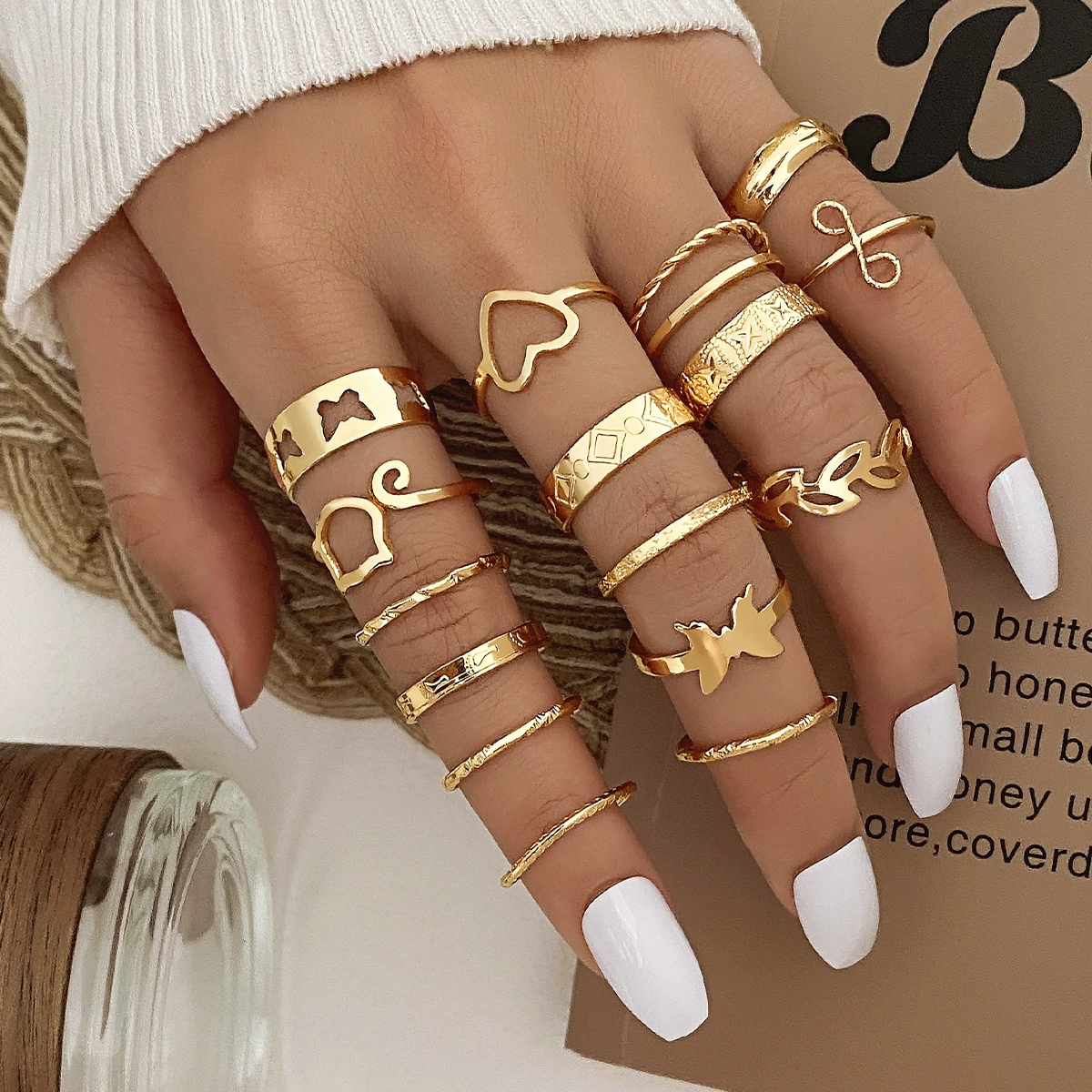 (Cross-border trading), multi-joint ring, set pearl solar-powered, 23 pieces