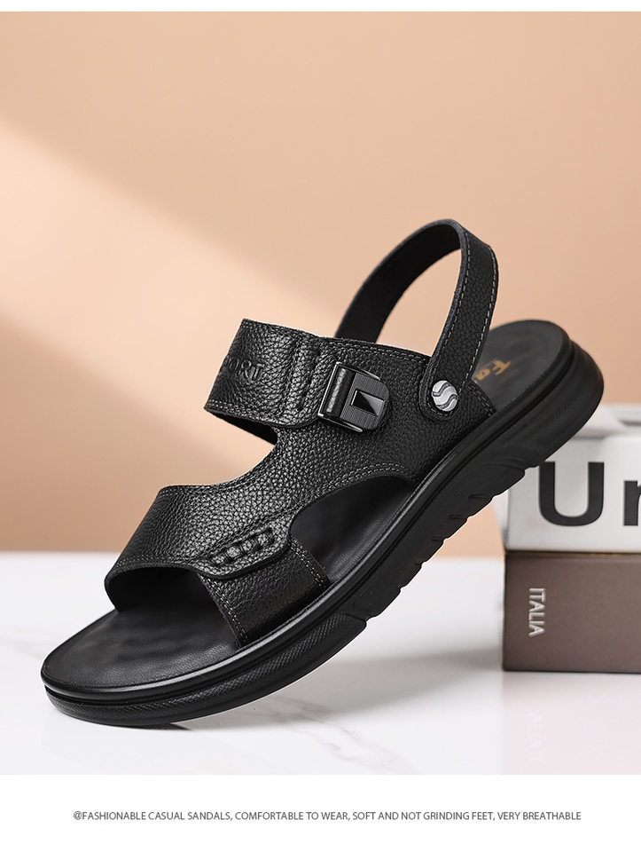 Dép sandal nam da bò thật hở ngón, đế mềm chống trượt, thoáng khí đi biển và sinh hoạt hằng ngày — 51218 Màu nâu, 51218 Màu đen chi tiết 12