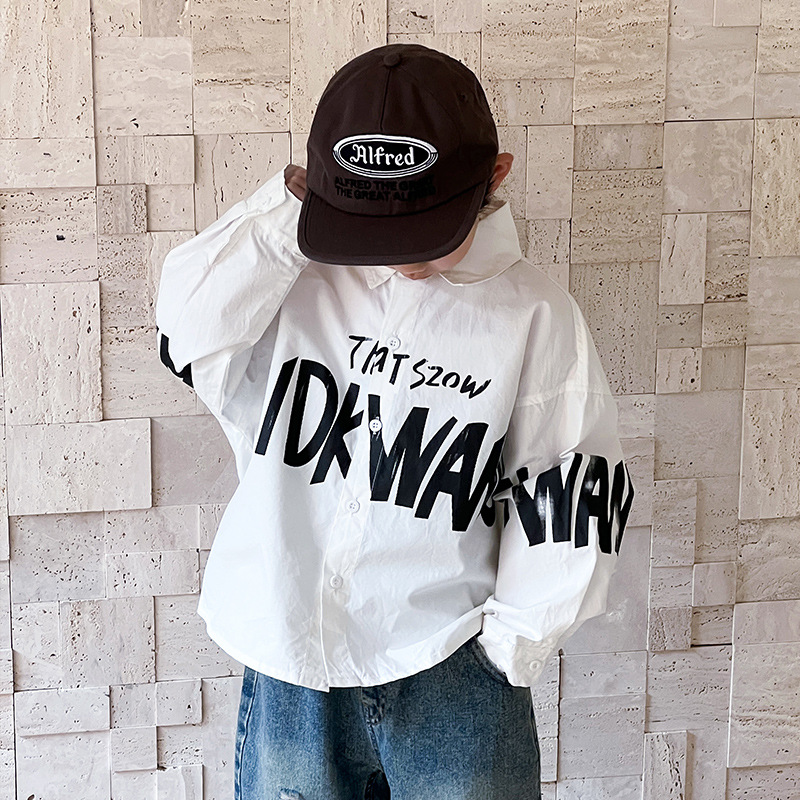 Camisa para niños camisa blanca para niños primavera y otoño 2024 primavera nuevos niños estilo coreano camisa a rayas de moda