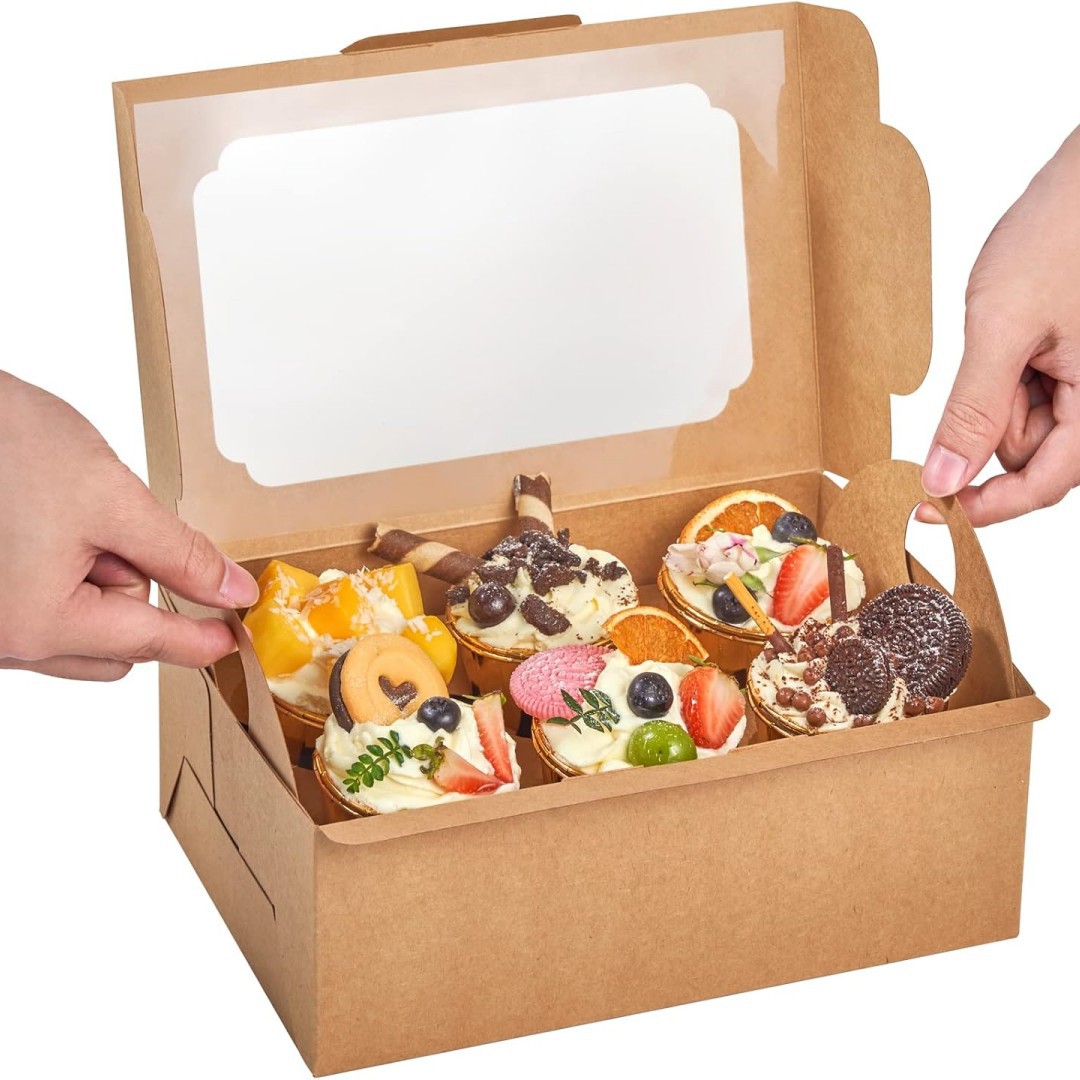 Caja de brownie de 6 cápsulas, caja de muffins de piel de vaca, caja de cupcake, caja de torta, caja de embalaje de nieve,