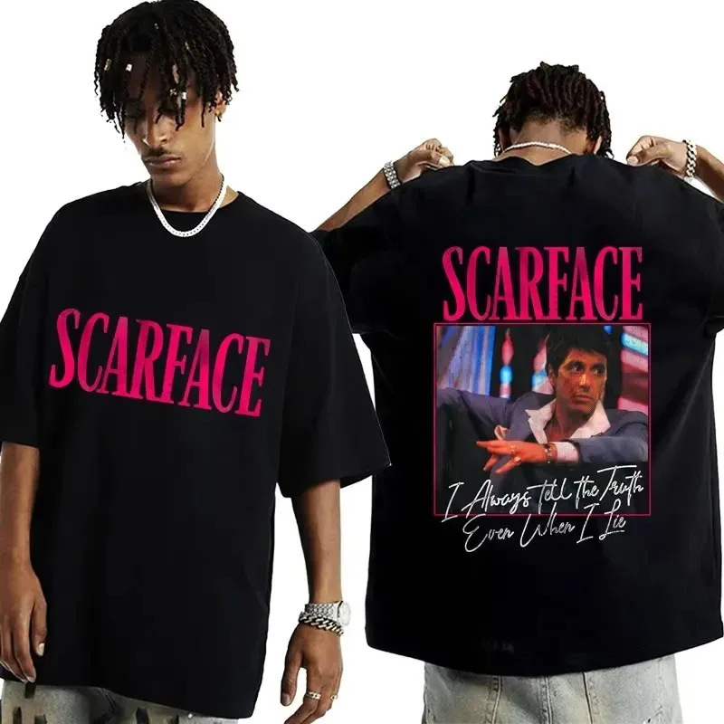 2024 Movie Scarface Tony Montana Graphic Men's T-Shirt Men's Hip-Hop Fashion Rock Costume T-Shirt Men's Recovery