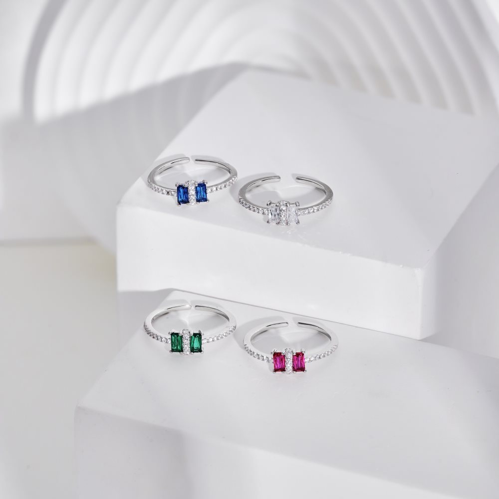 Fashion Rectangle Silver Plating Inlay Zircon Open Ring 1 Piece