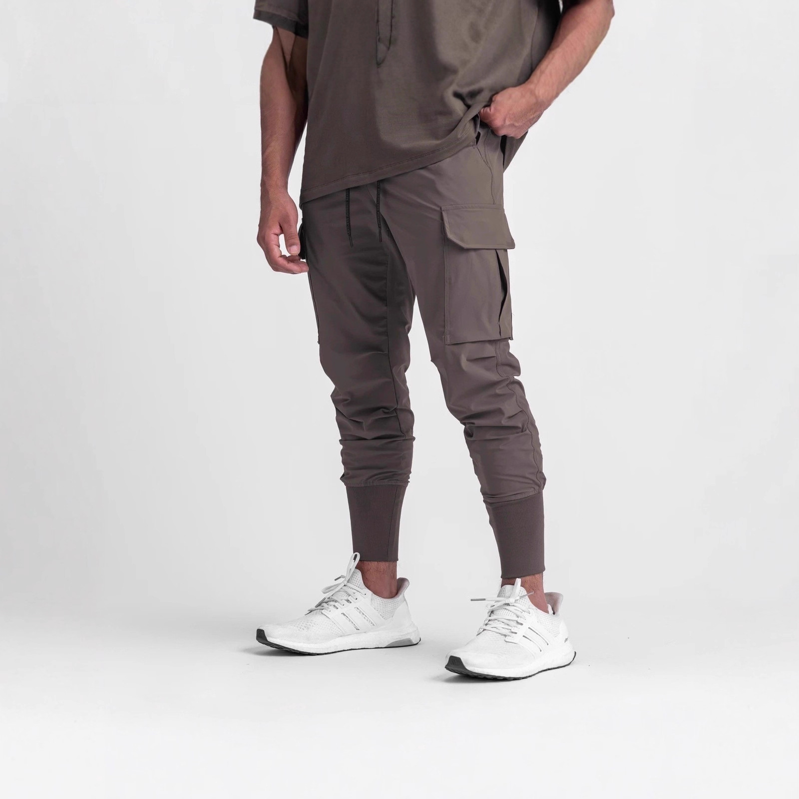 Men's Sports Casual Long Pants Woven Fitness Running Elastic Cargo Pants Cross-Border Training Drawstring Jogger Sweatpants