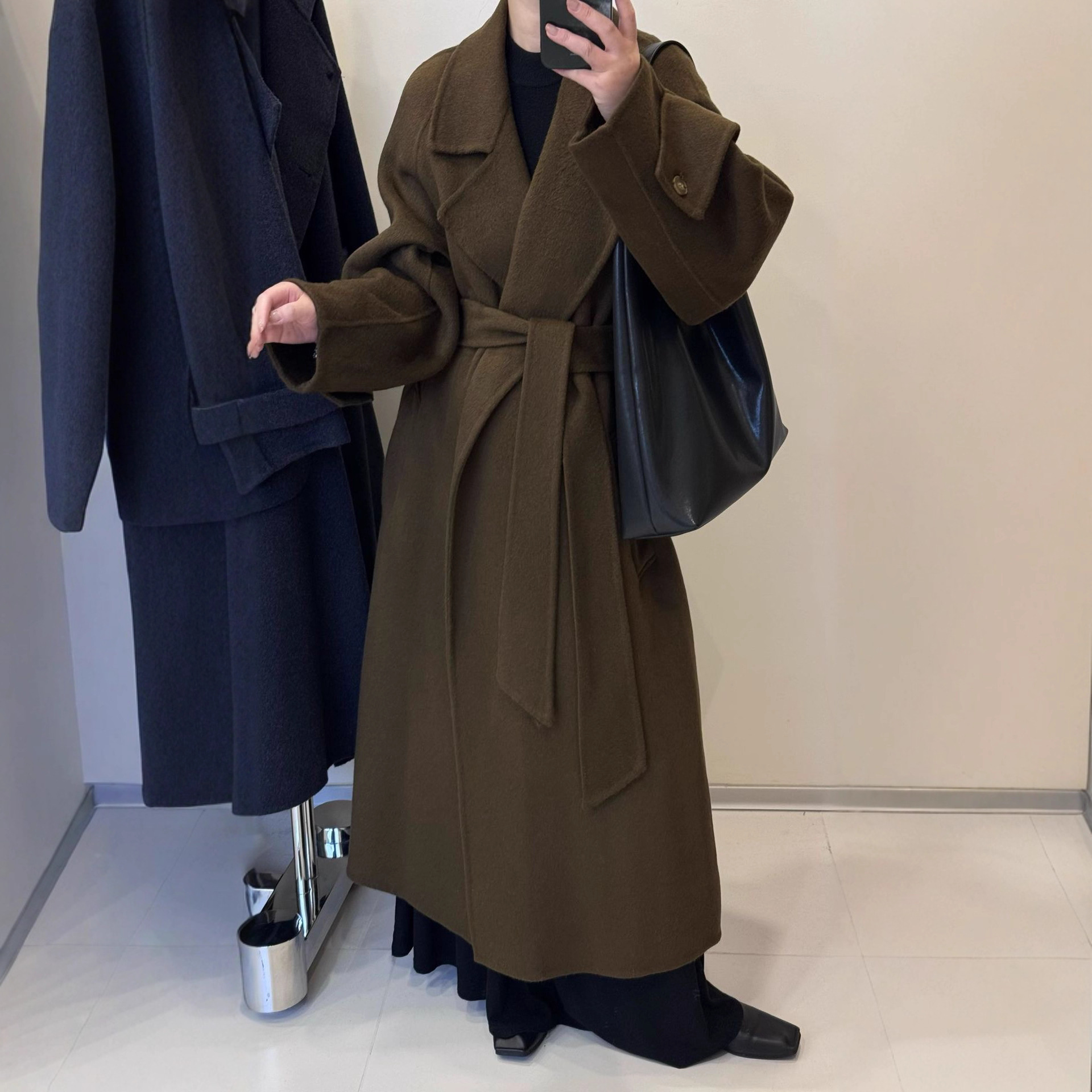 新款双面羊毛大衣女宽松加长款西装领慵懒气质高级感百搭外套