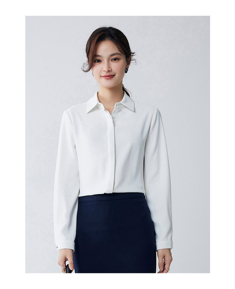 Áo sơ mi voan dài tay nữ cổ vuông, thiết kế chống lộ, phom rủ mềm mại — Trắng-dài tay-nữ chi tiết 14