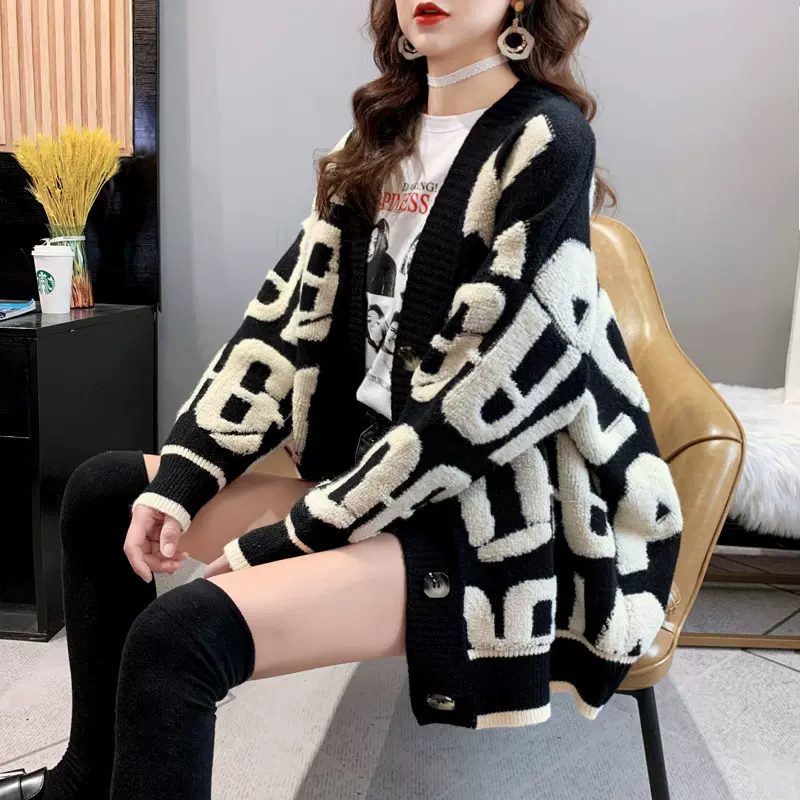 加厚毛衣开衫女秋冬季2023年韩版新款洋气外搭宽松慵懒风针织外套