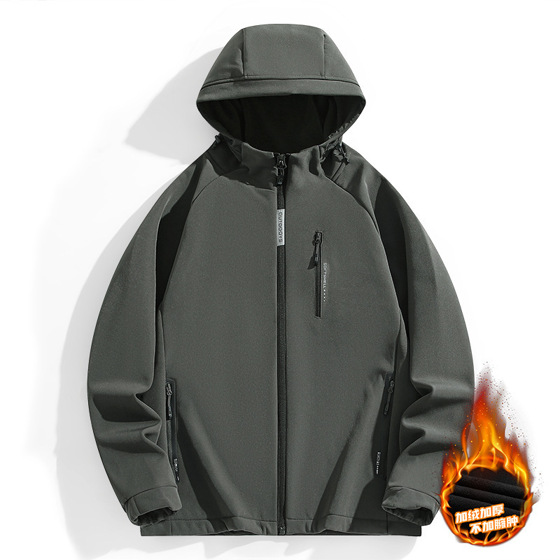 Chaqueta de invierno chaqueta de cáscara suave forro polar de los hombres Cálido impermeable traje de Montañismo al aire libre chaqueta con capucha transfronteriza