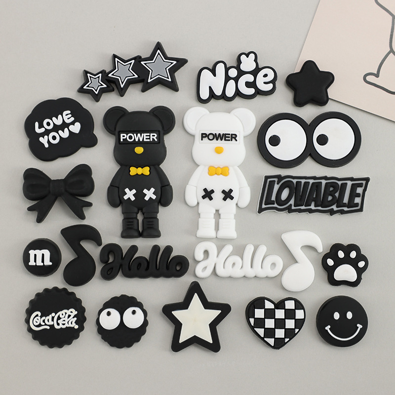 Standing Black and White Violent Bear Letters Hello Croc Shoe Accessories DIY Cartoon Shoeless Buckle iPad Leather Case Cartoon Standing Black and White Violent Bear Letters Hello Croc Shoe Accessories DIY Cartoon Shoeless Buckle iPad Leather Case Cartoon
